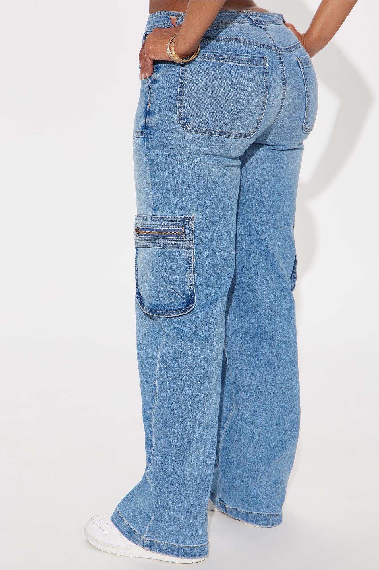 Valley Vibe Cargo Wide Leg Jeans - Light Wash Product Image
