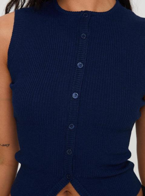 Suzu Sleeveless Knit Top Navy Product Image