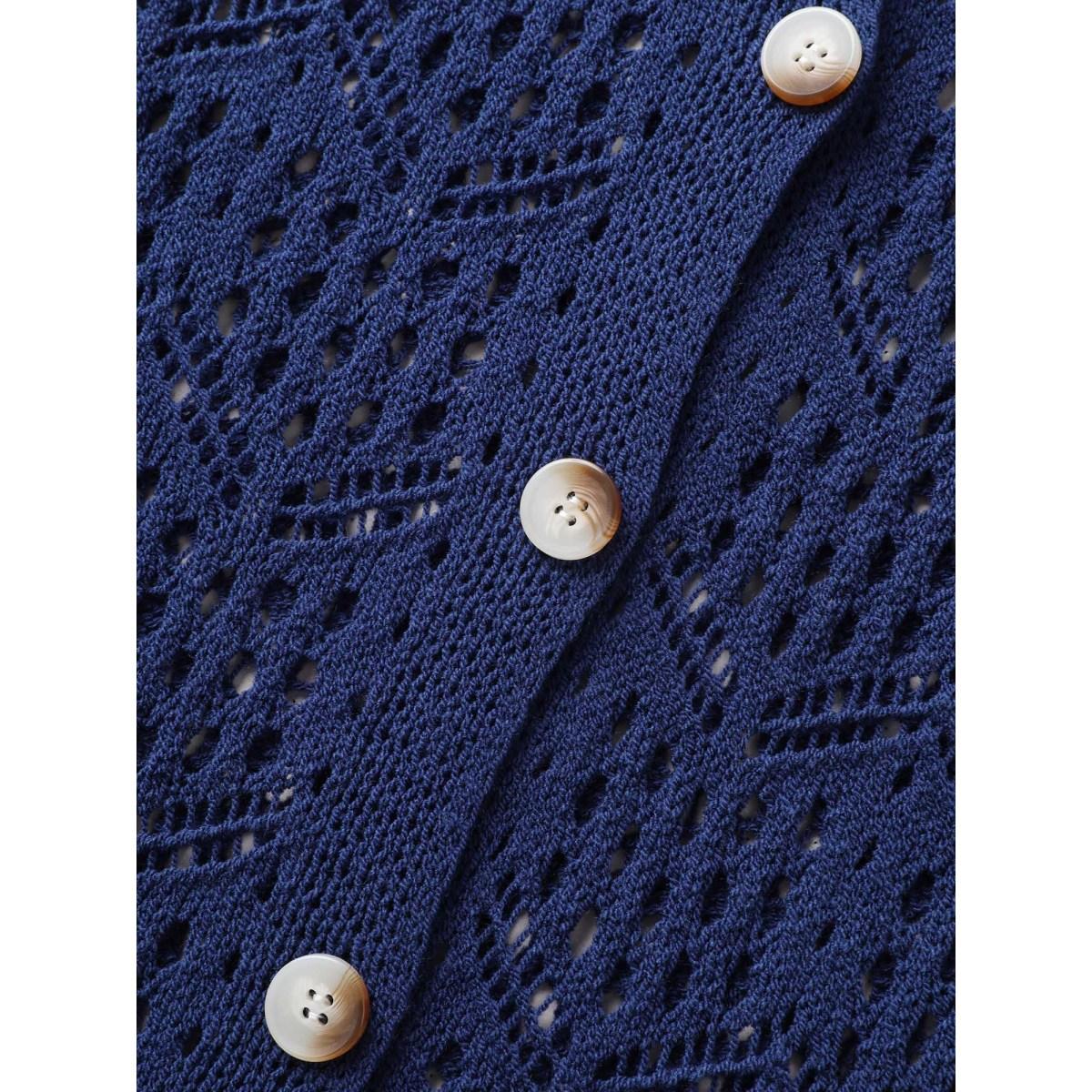 Plus Size Polo Neck Geometric Cut Out Swim Cover Up Women's Swimwear Indigo Beach Loose Texture Curve Swim Cover Ups BloomChic 14-16/1X Product Image