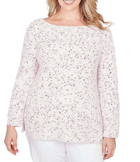 Ruby Rd. Plus Size Eyelash Yarn Speckled Crew Neck Long Sleeve Sweater Product Image