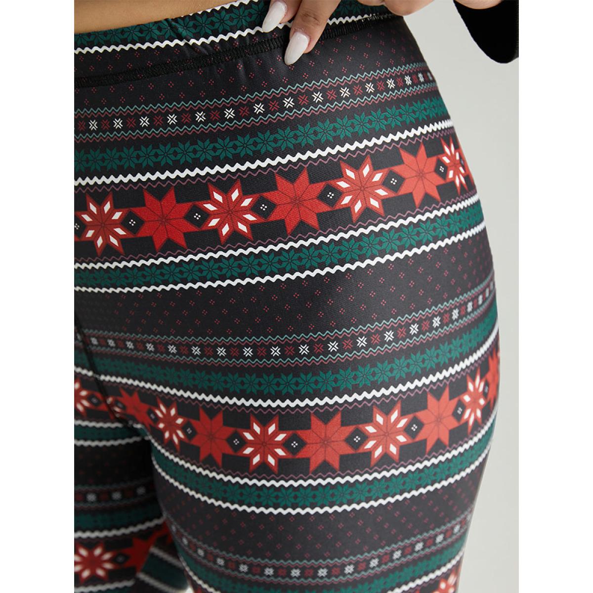 Plus Size Snowflake Striped Very Stretchy Ankle Leggings Women Black Casual High stretch Skinny High Rise Festival-Christmas Leggings BloomChic 22-24/3X Product Image