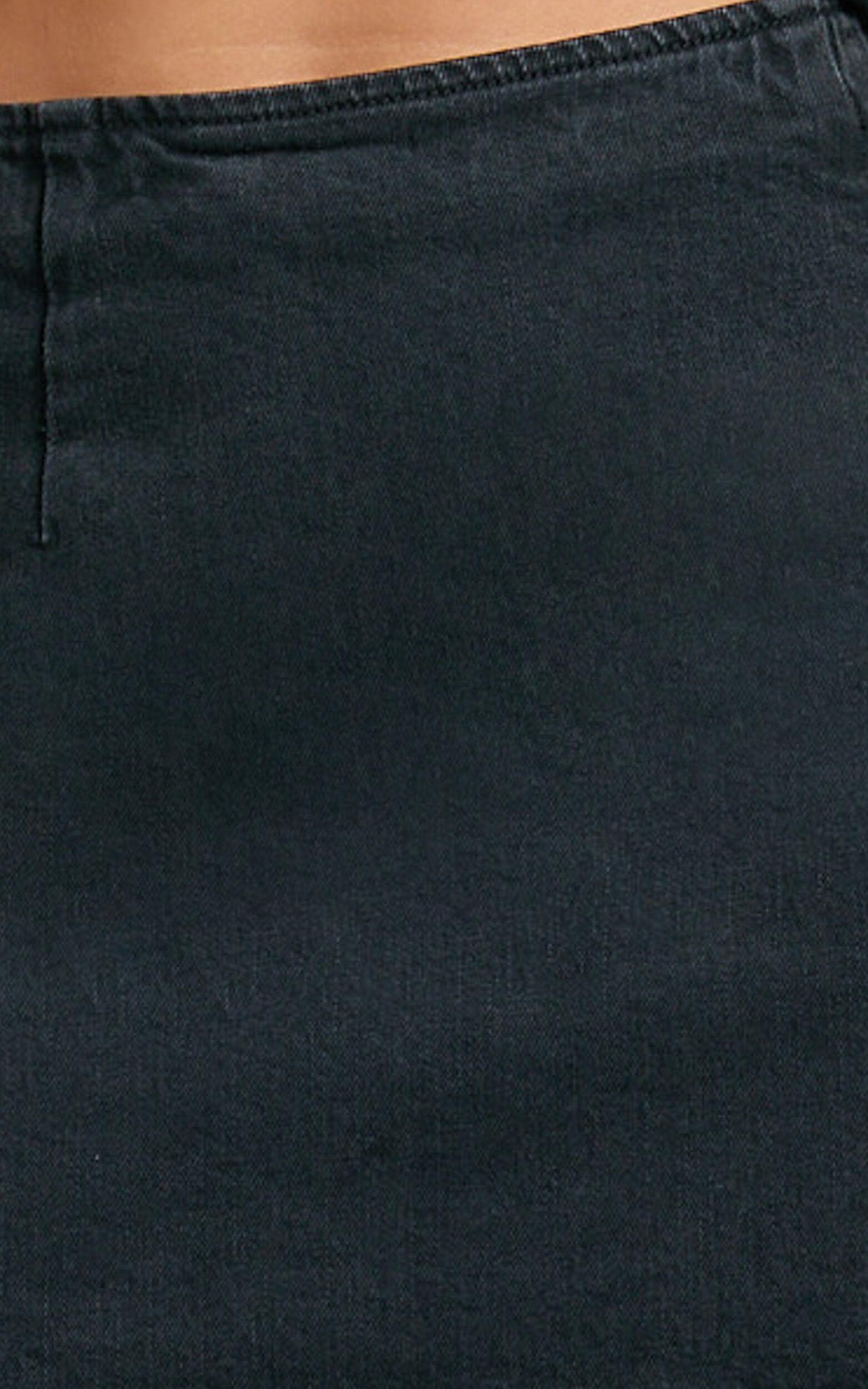 Paige Mini Skirt - High Waisted Denim Skirt in Washed Black Product Image