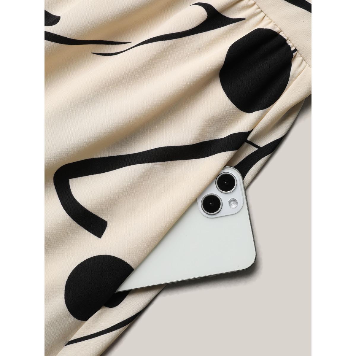 Plus Size Geometric Print Flutter Sleeve Tiered Midi Dress Apricot Women Elegant Ruffles Round Neck Cap Sleeve Curvy BloomChic 30/6X Product Image