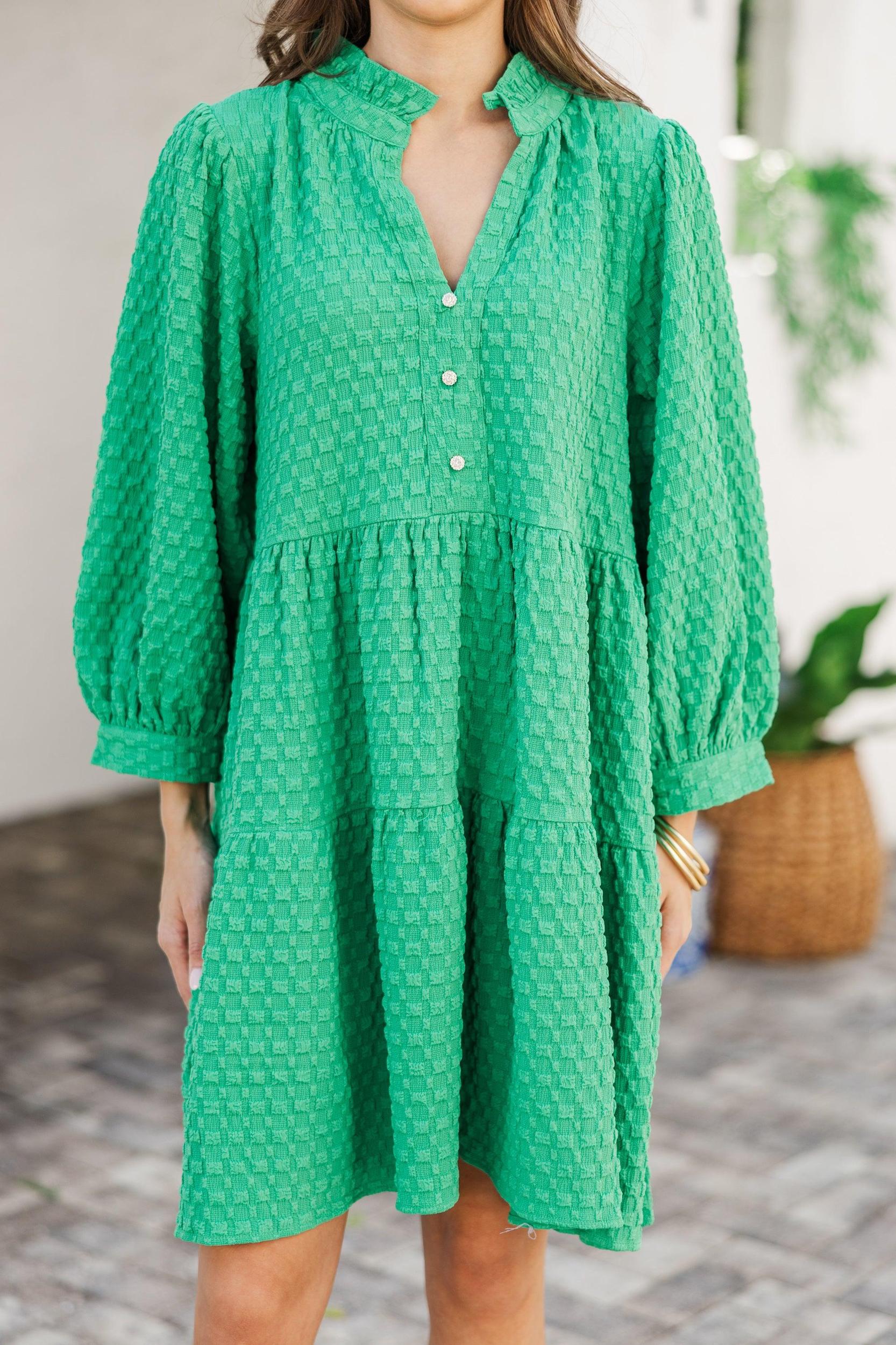 All Up To You Green Textured Dress Female Product Image