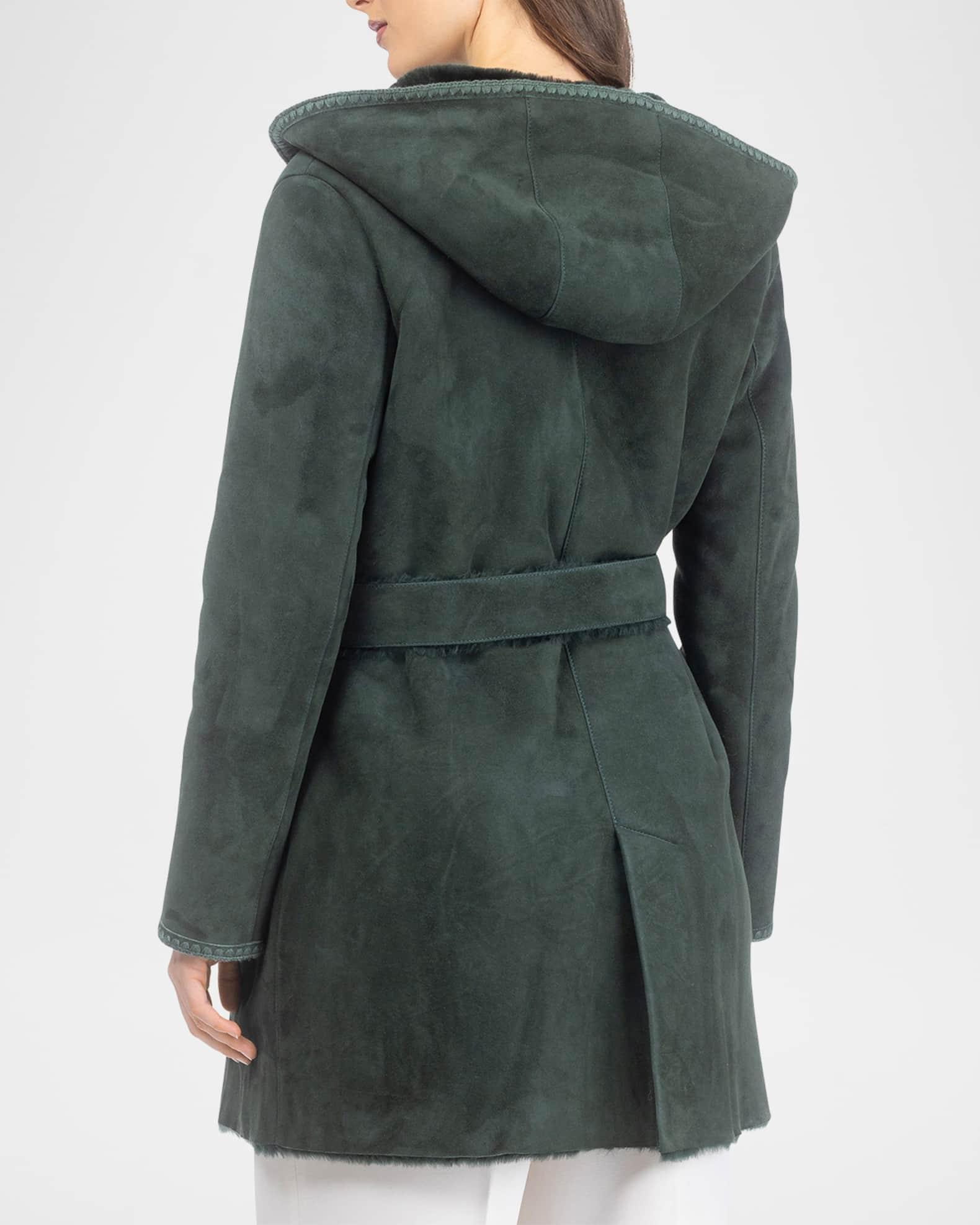 Merino Shearling Lamb Belted Parka With Embroidered Trim Product Image