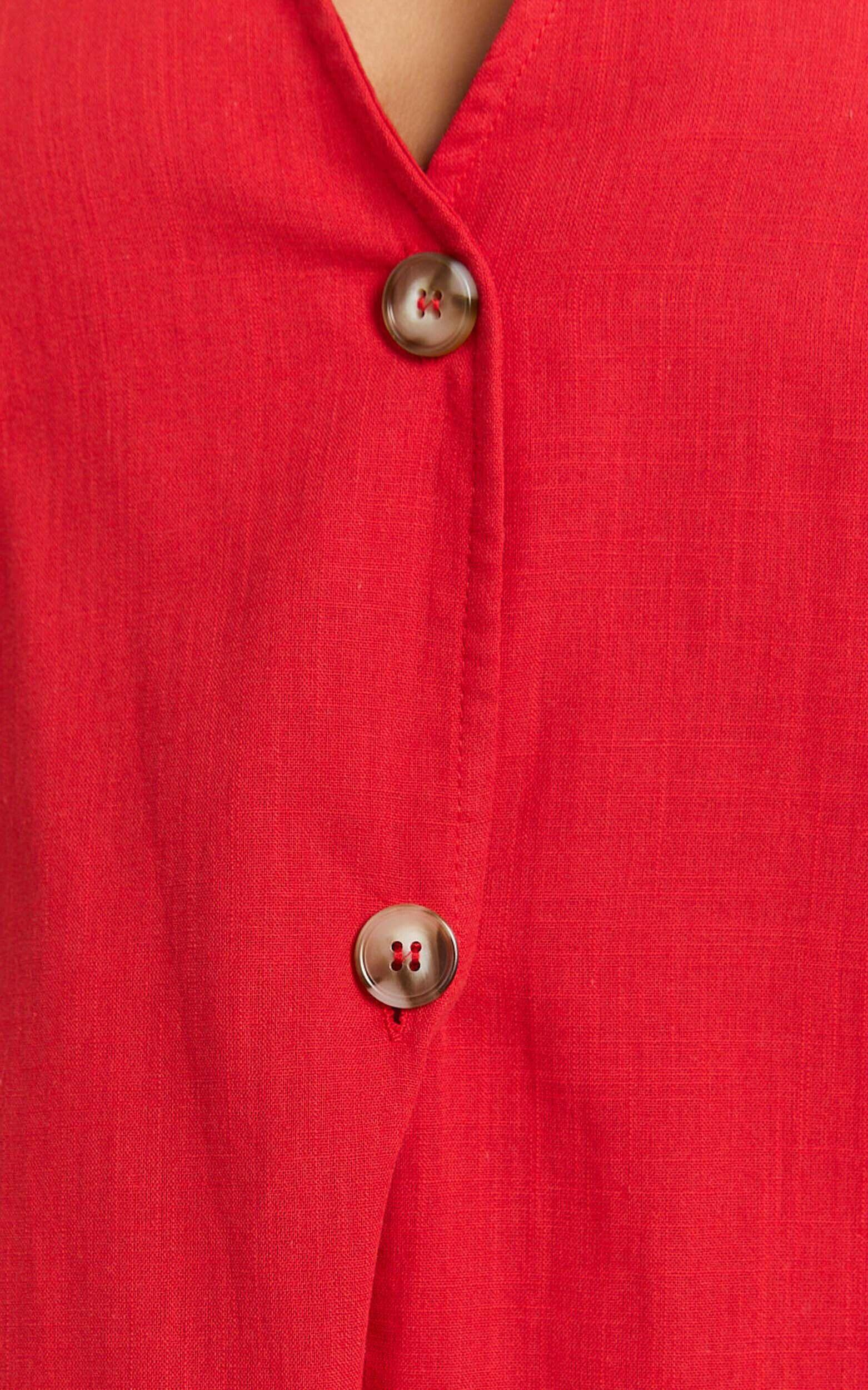 Devon Two Piece Set - Open Side Detail Top & Short Linen Look Set in Red Product Image