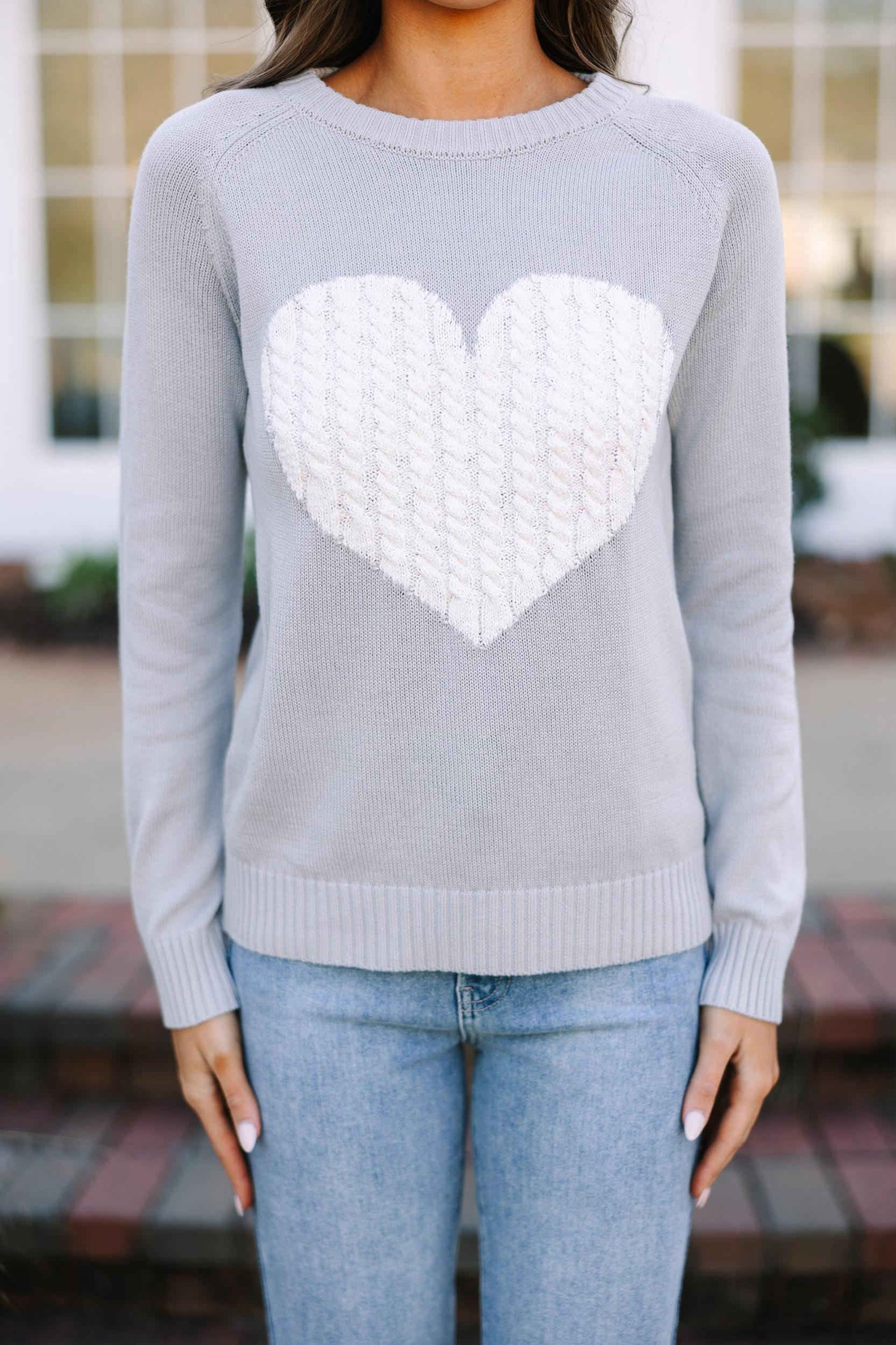 All For Love Gray And Ivory Heart Sweater Female Product Image