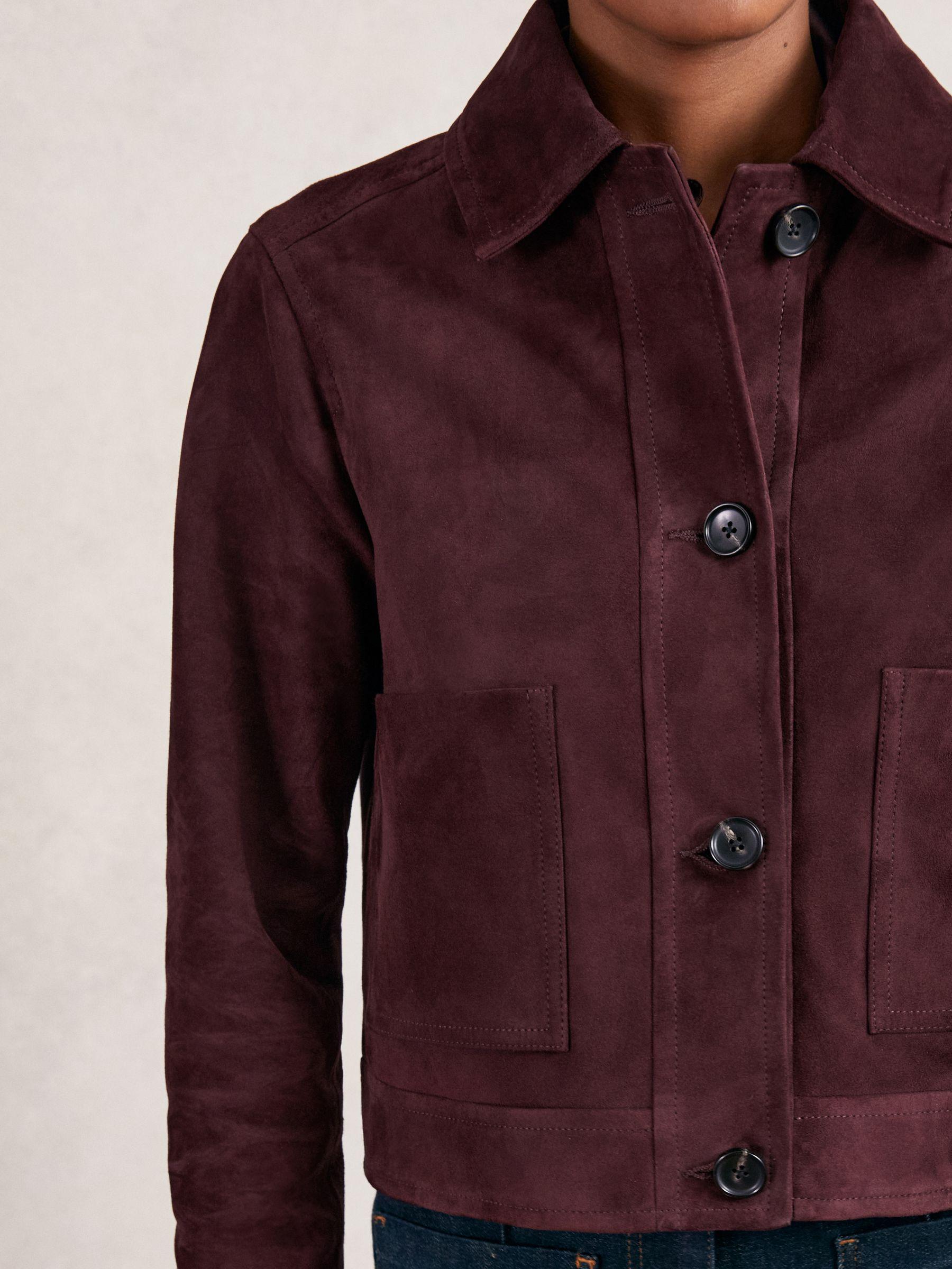 Suede Button-Through Jacket in Burgundy Product Image
