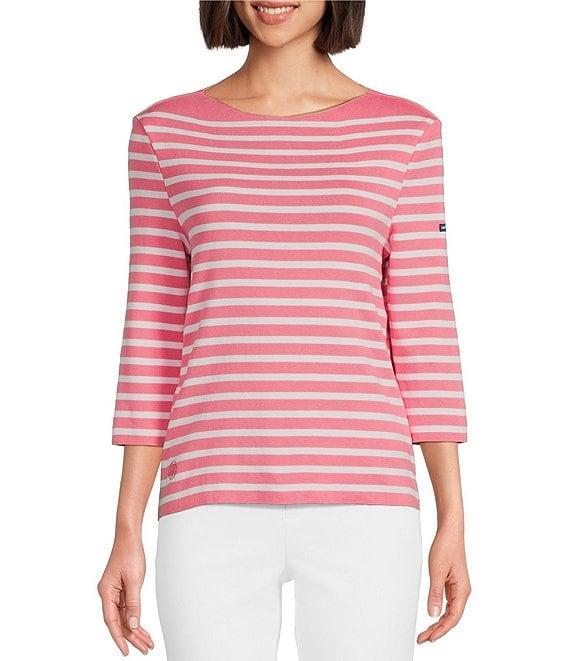 Lilly Pulitzer x Saint James Voissey Contrast Stripe Round Neck 3/4 Sleeve Fine Gauge Knit Sweater Product Image