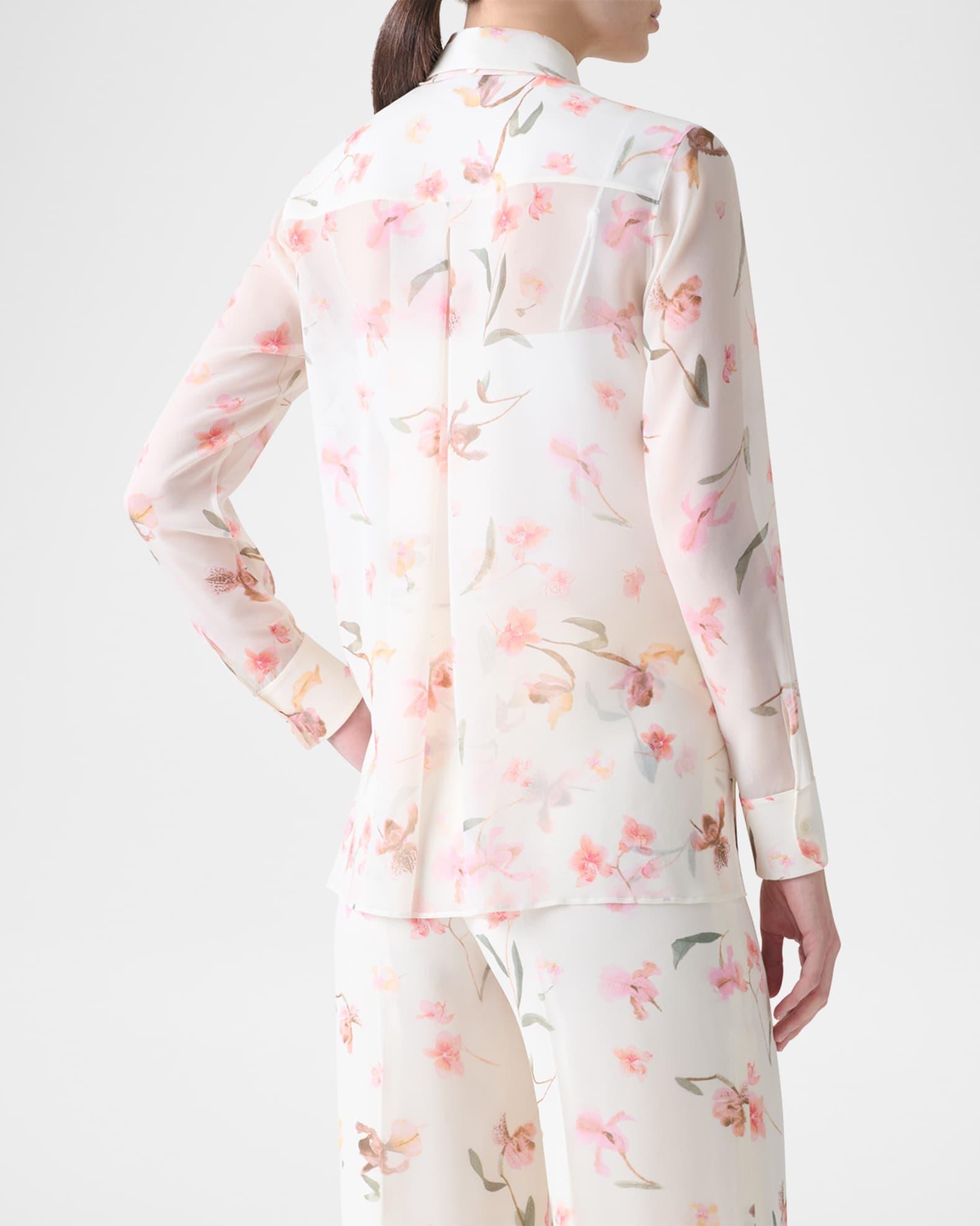 Floral Silk Neck-Tie Blouse Product Image