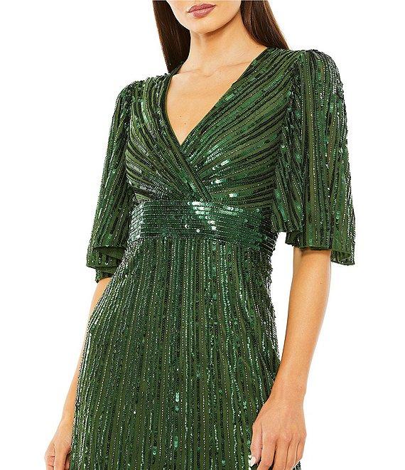 Mac Duggal Ruffle Sleeve V-Neck Sequin Gown Product Image