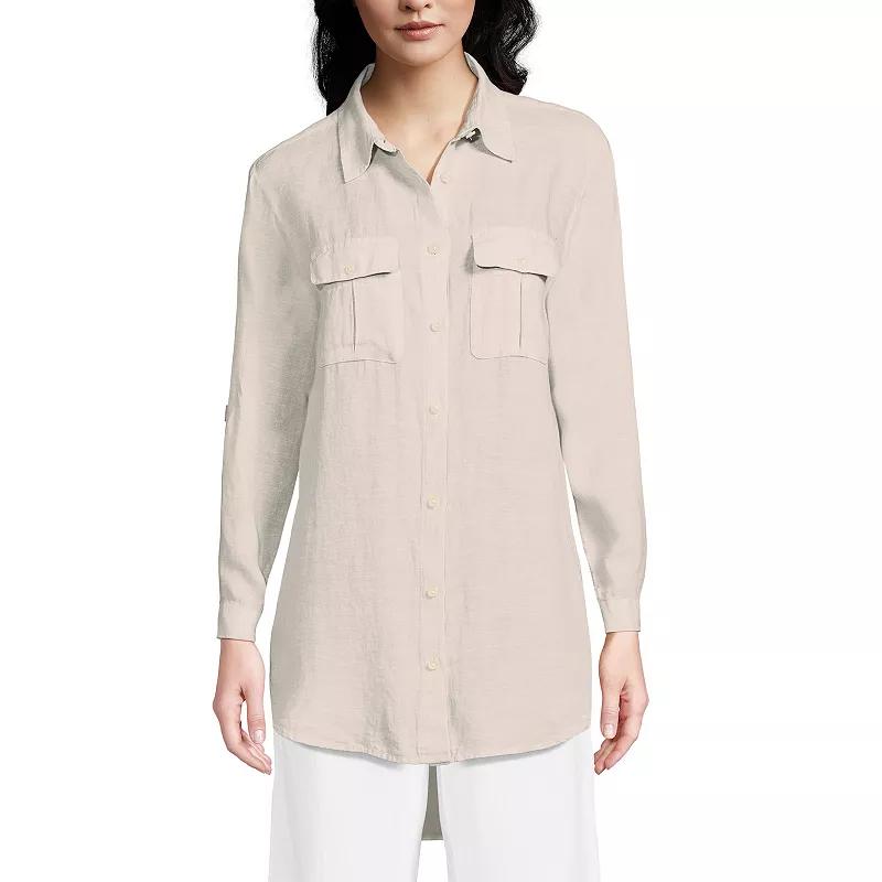 Women's Lands' End Linen Roll Sleeve Relaxed Tunic Top,  Product Image
