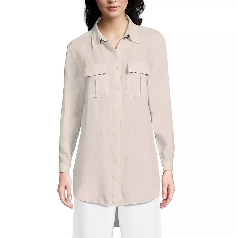 Women's Lands' End Linen Roll Sleeve Relaxed Tunic Top,  Product Image