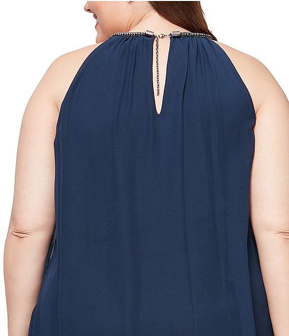 Ignite Evenings Plus Size Sleeveless Embellished Halter Neck Chiffon Dress Product Image