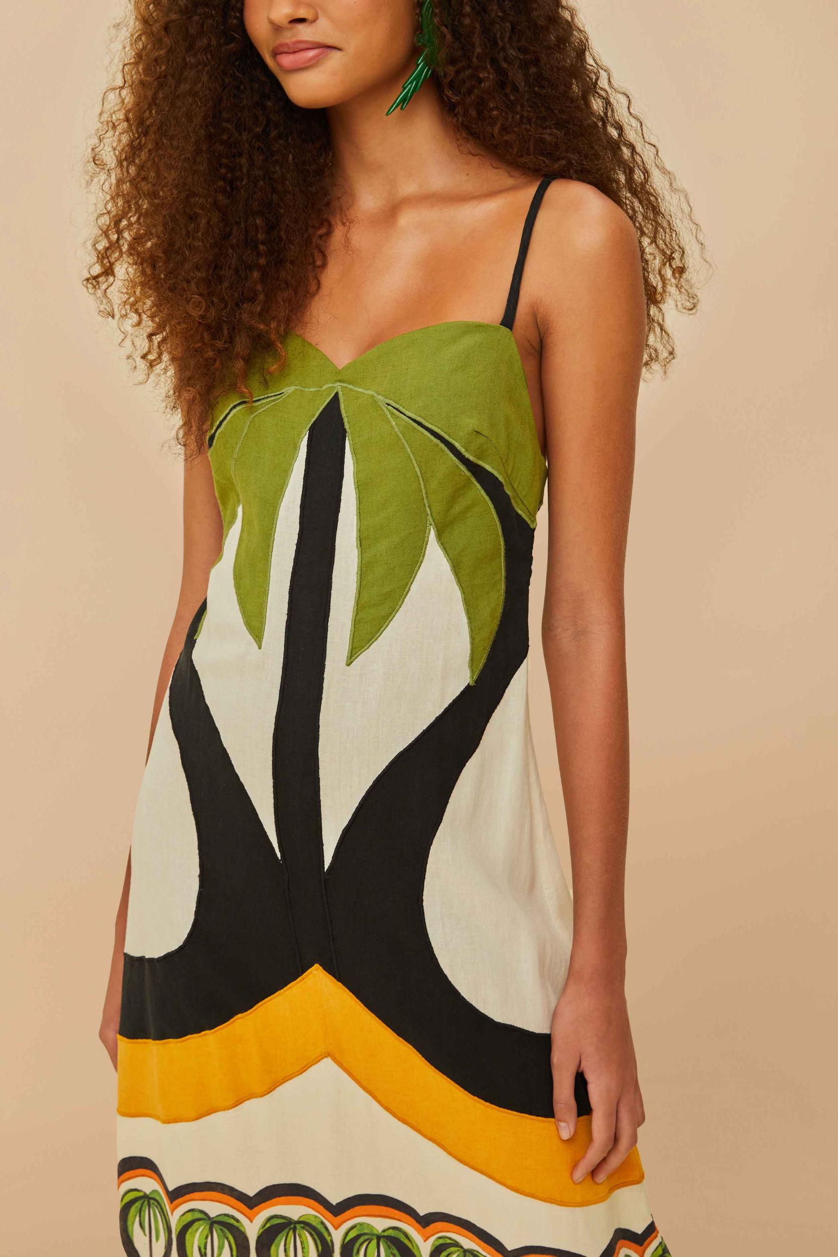 Off-White Coconut Tree Flow LENZING™ ECOVERO™ Euroflax™ Dress Product Image