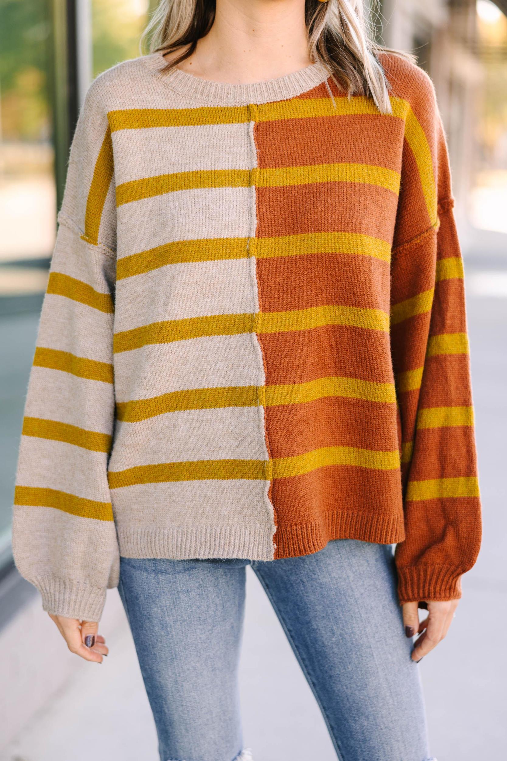 Back And Forth Rust Orange Striped Sweater Female Product Image