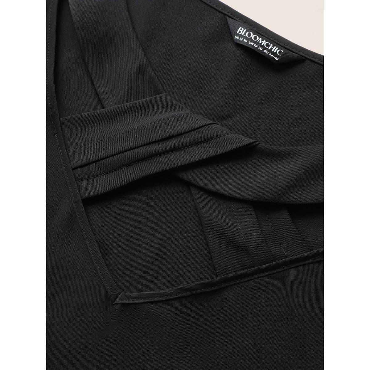 Plus Size Black Plain Cut Out Gathered Flutter Sleeve Blouse Women Work From Home Short sleeve Round Neck Work Blouses BloomChic 18-20/2X Product Image