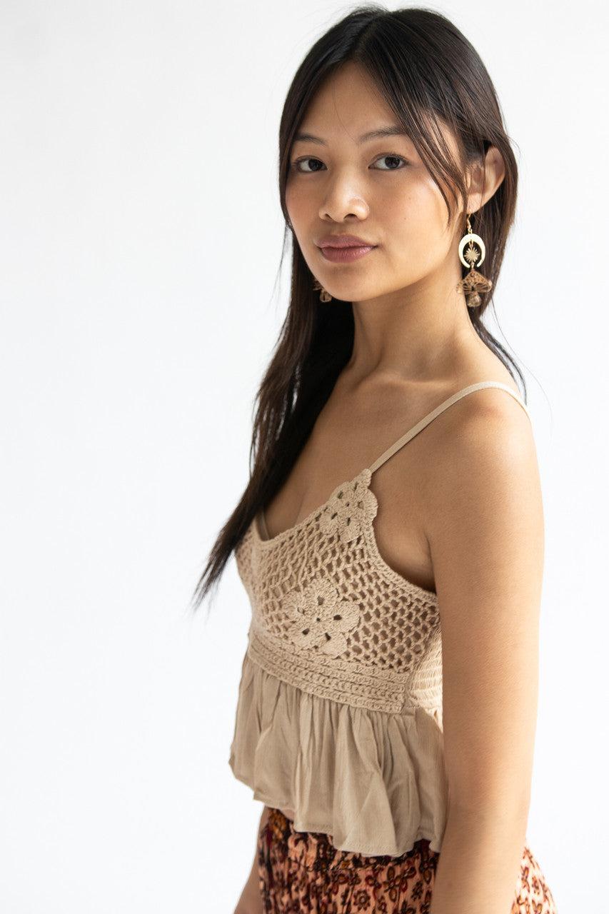 Floral Crochet and Gauze Cami Product Image