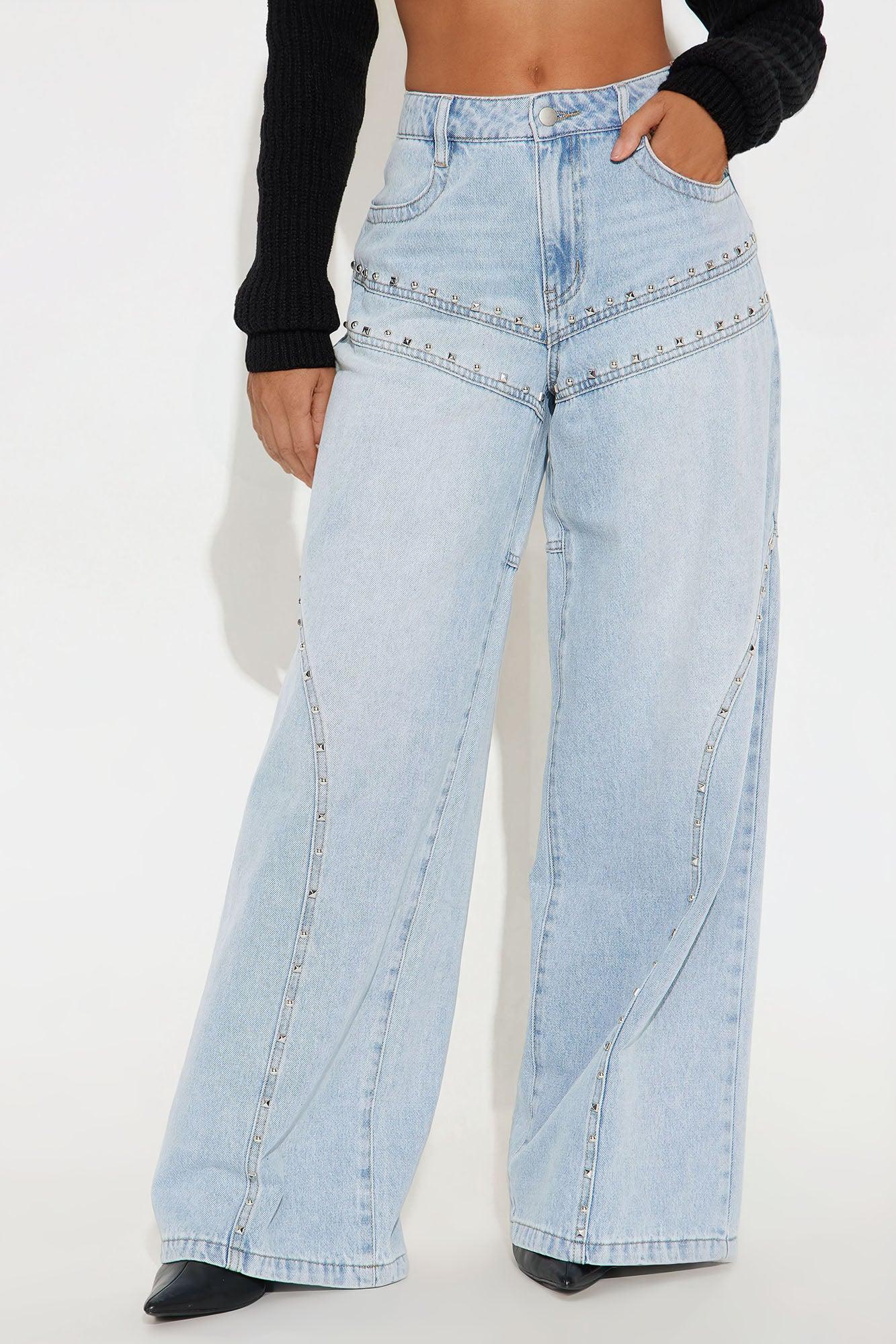 Hits Different Embellished Baggy Jeans - Light Wash Product Image