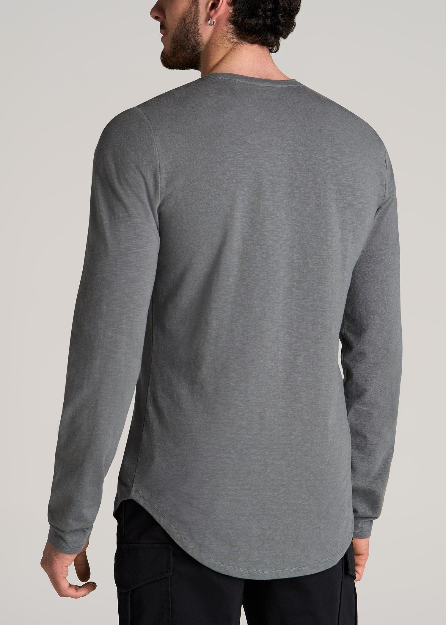 Slub Long Sleeve Scoop Tee for Tall Men in Charcoal Male Product Image
