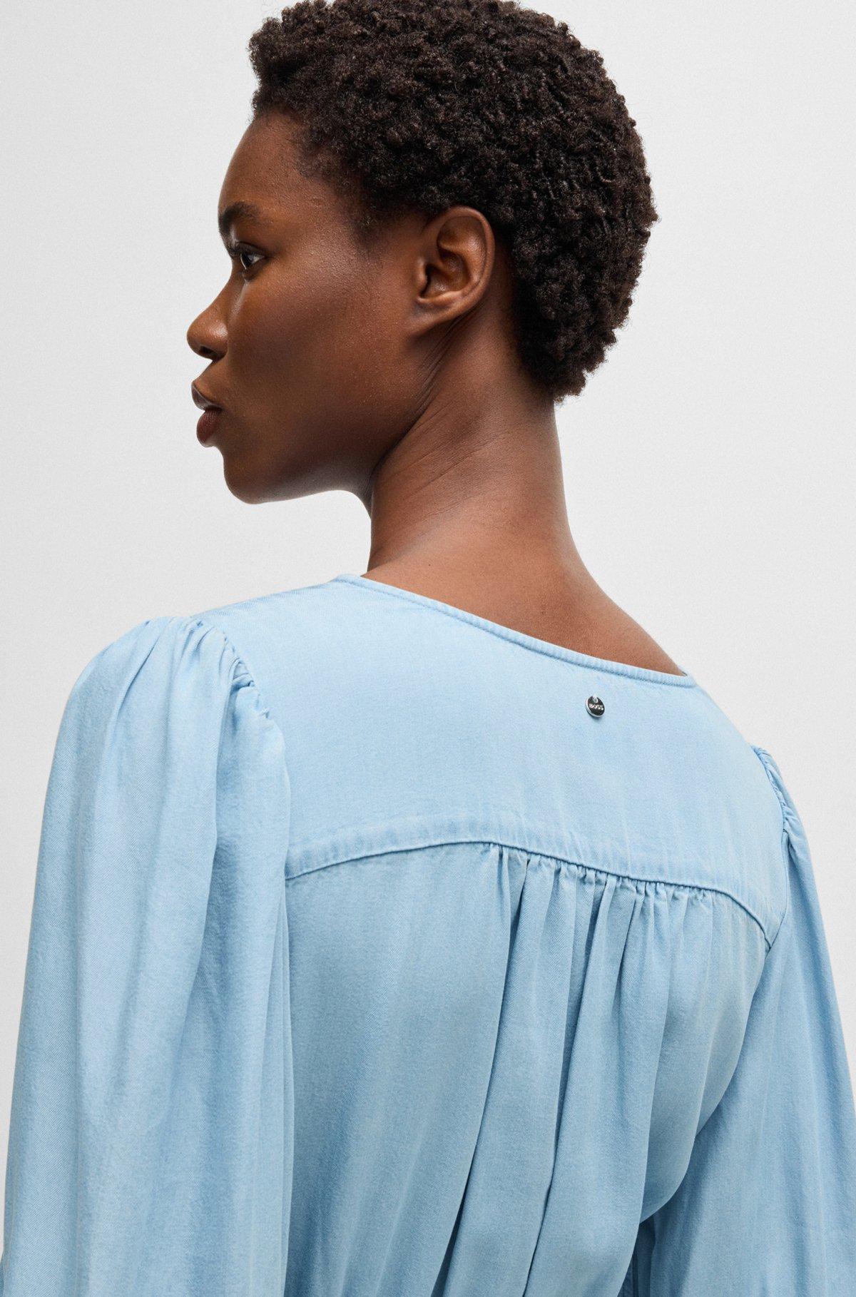 Puff-sleeve dress with elasticated waist Product Image