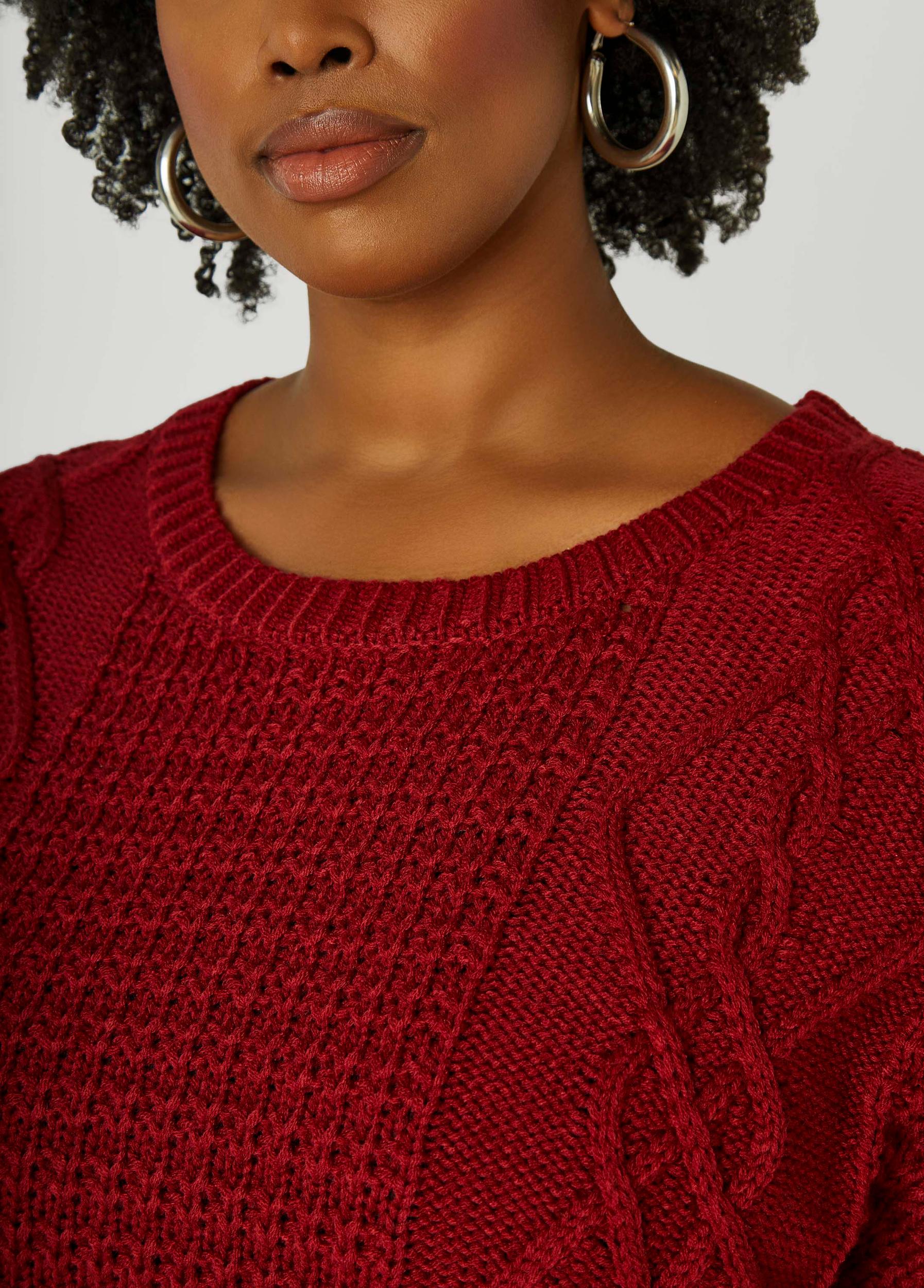 Plus Size Drawstring Cable Knit Sweater Ashley Stewart Product Image