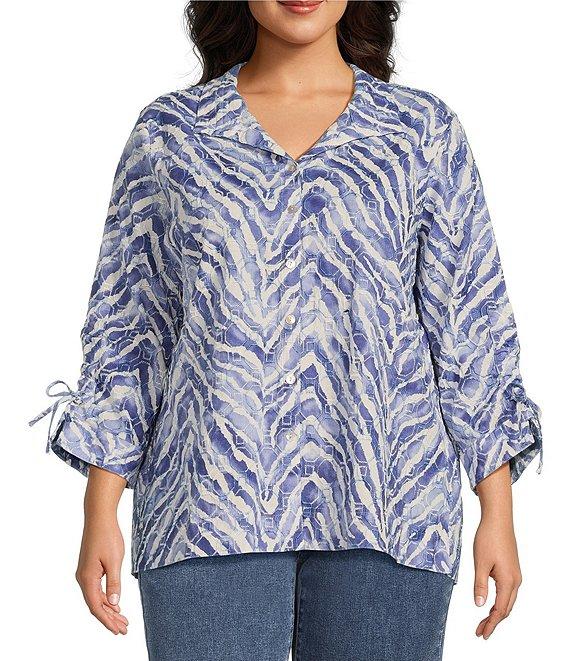John Mark Plus Size Zebra Print Wire Collar 3/4 Sleeve Tunic Product Image