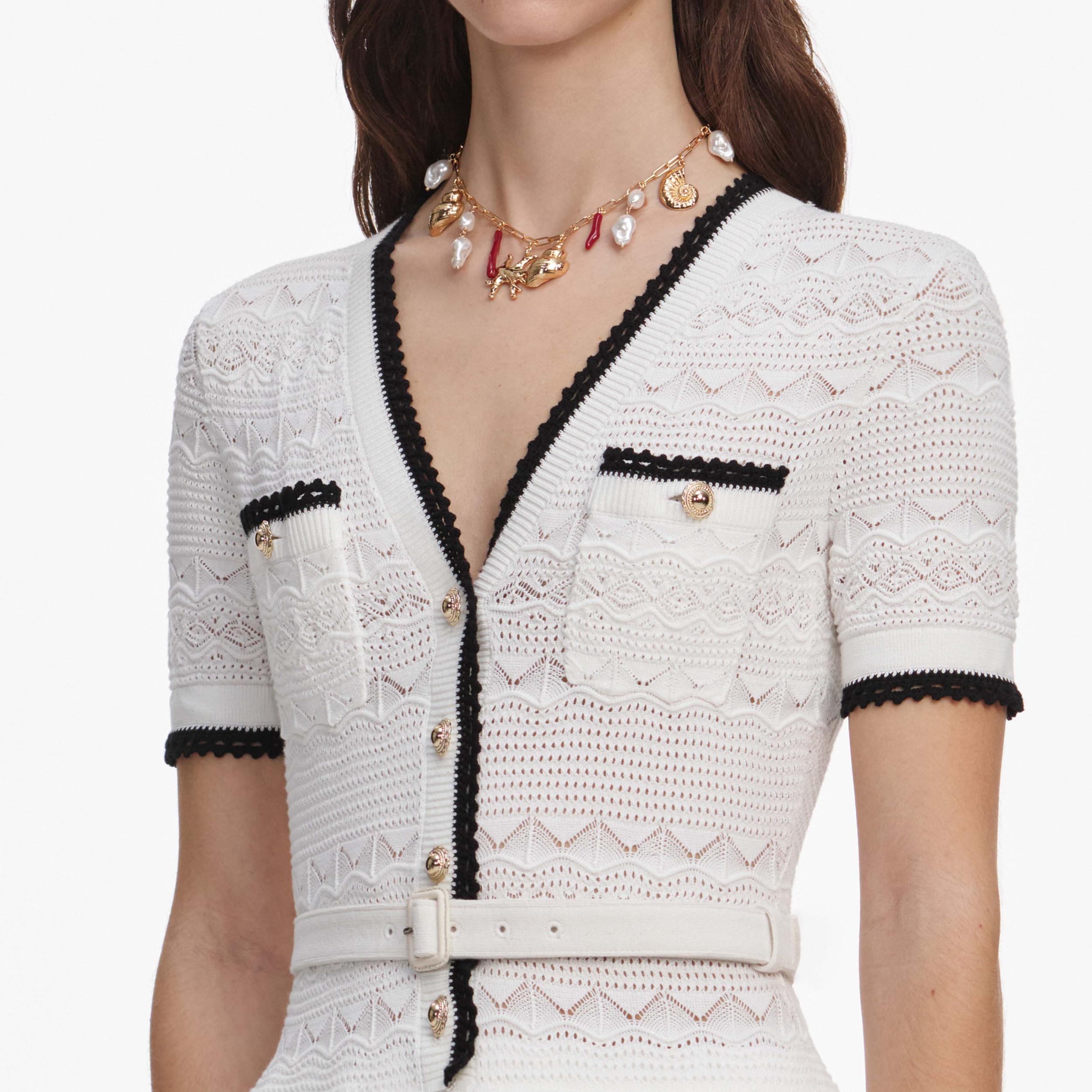 White Knit Linen Midi Dress Product Image