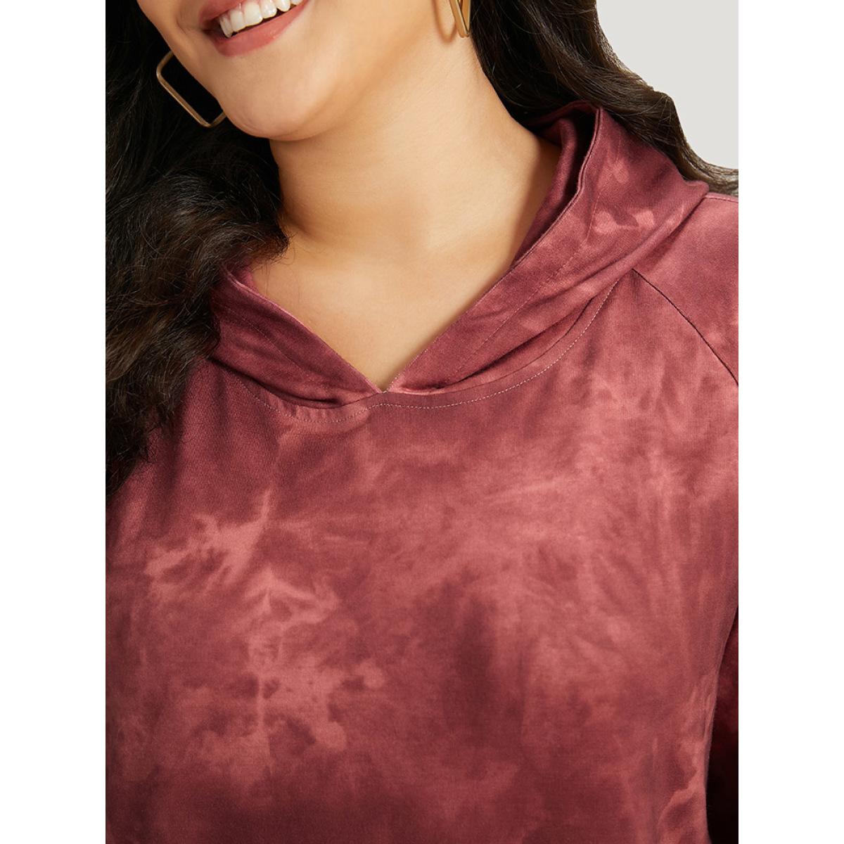 Plus Size Tie Dye Pocket Hooded Sweatshirt Women Rust Casual Elastic cuffs Hooded Dailywear Sweatshirts BloomChic 22-24/3X Product Image