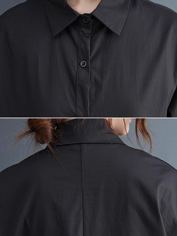 Original Casual Loose Polka-Dot Split-Joint Midi Shirt Dress Product Image