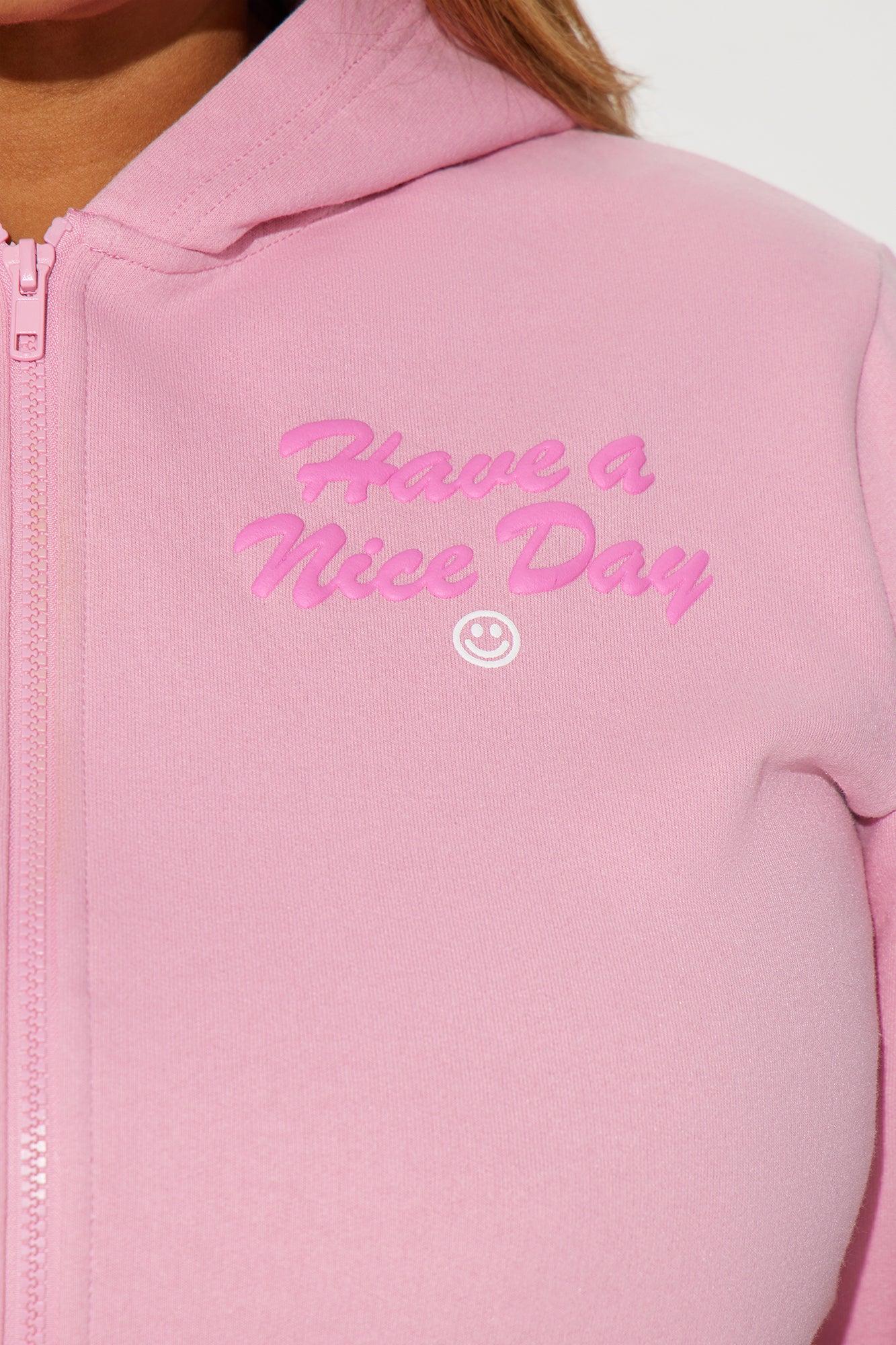 Have A Nice Day Zip Front Hoodie - Pink Product Image