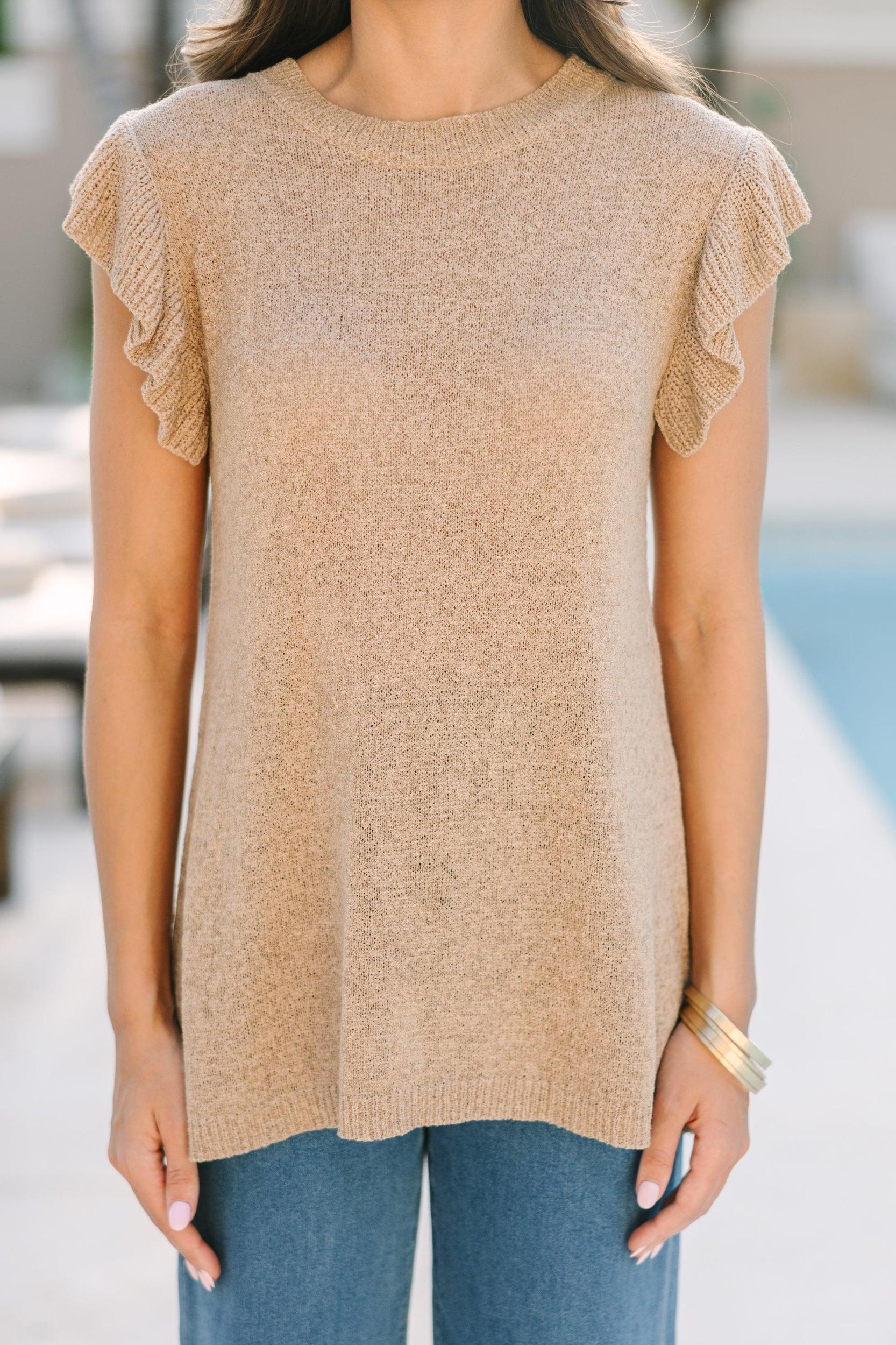 Certain Joy Taupe Brown Knit Top Female Product Image