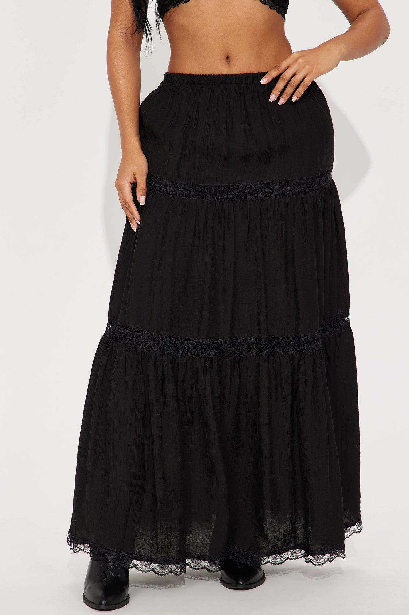 Natalia Tiered Gauze Maxi Skirt - Black Product Image
