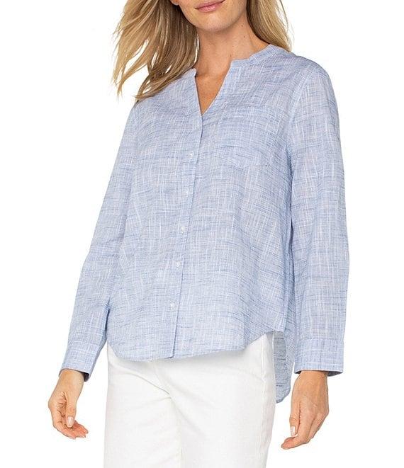 Liverpool Los Angeles Woven V-Neck Long Sleeve Button Front Shirt Product Image