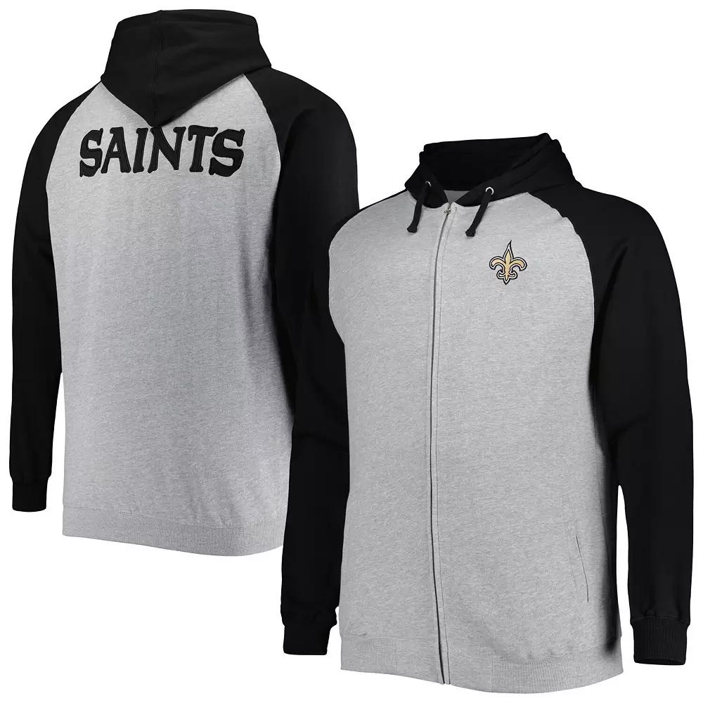 Men's Heather Gray New Orleans Saints Big & Tall Fleece Raglan Full-Zip Hoodie Jacket,  Product Image