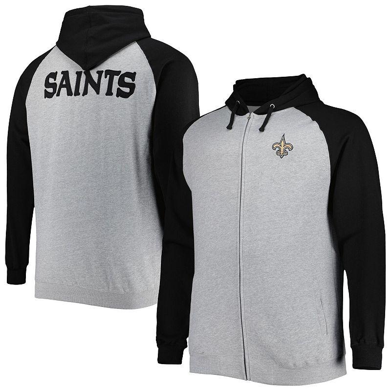 Men's Heather Gray New Orleans Saints Big & Tall Fleece Raglan Full-Zip Hoodie Jacket,  Product Image