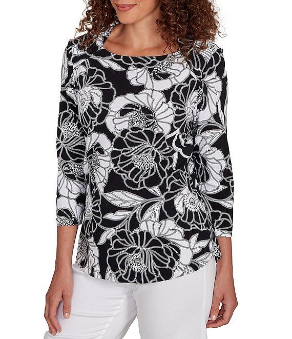 Ruby Rd. Bold Floral Envelope Neck 3/4 Sleeve Top Product Image