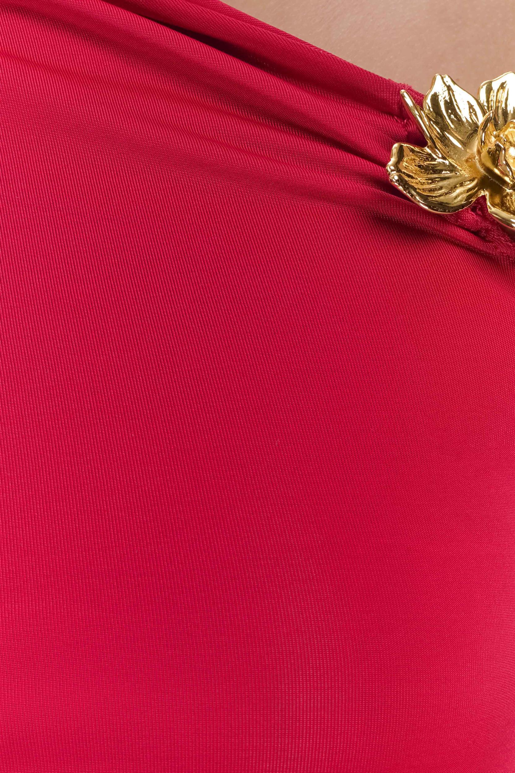 Ainsley Asymmetrical Long Sleeve Top With Floral Hardware - Fuchsia Pink Product Image