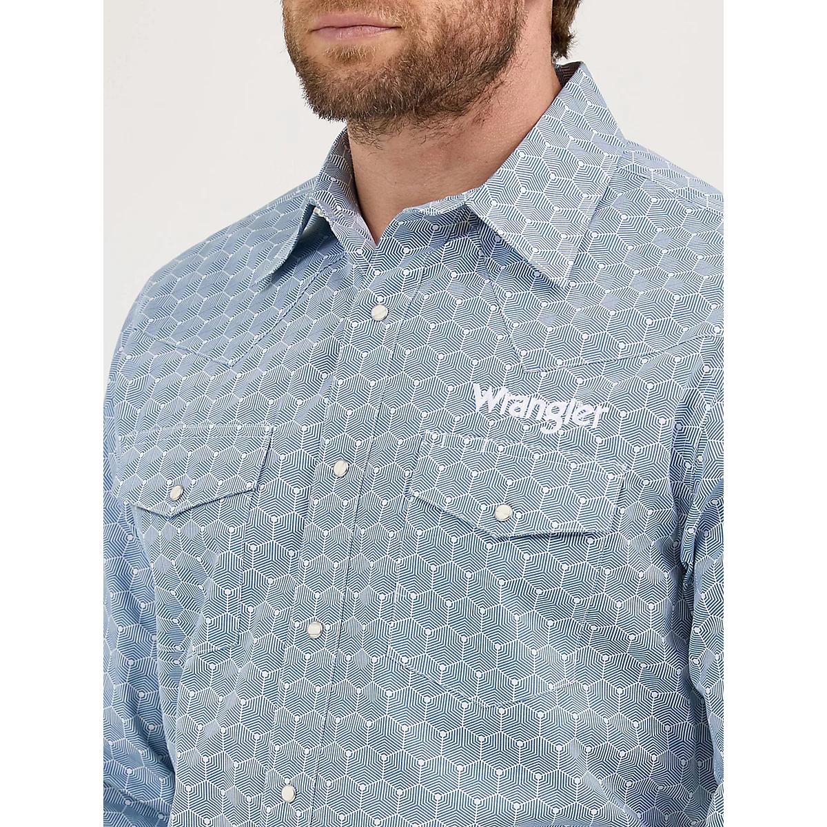Men's Wrangler® Logo Long Sleeve Western Snap Shirt | Men's SHIRTS | Wrangler® Product Image