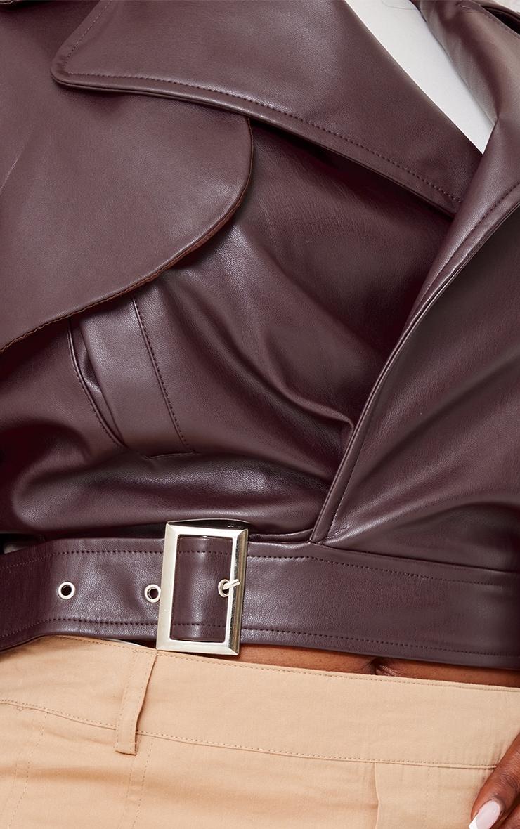 Plus Burgundy Cropped Collar Detail Faux Leather Jacket Product Image