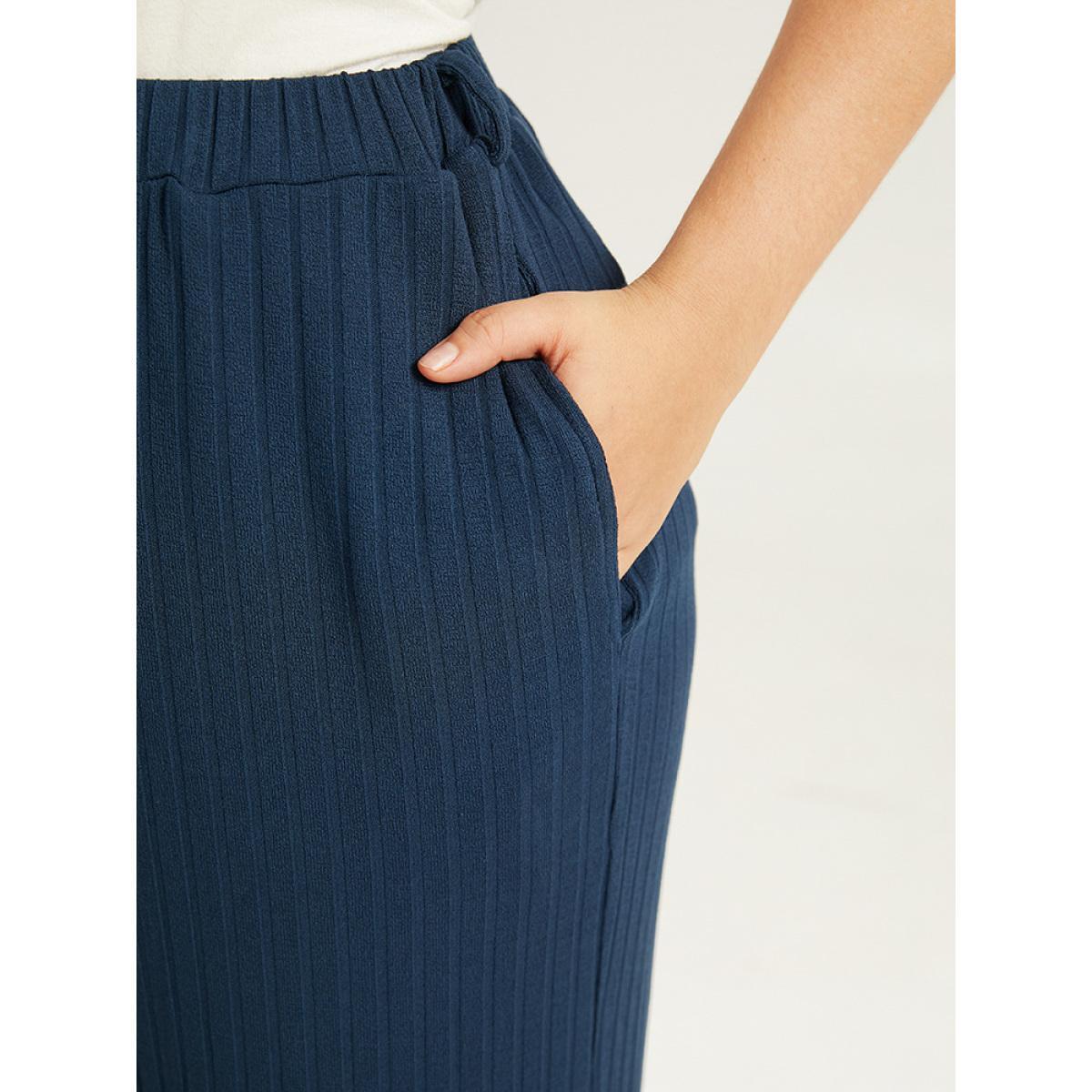 Plain Textured Wide Leg Sweatpants Indigo Plus Size Women Casual Dailywear Texture 26/4X Bloomchic Product Image