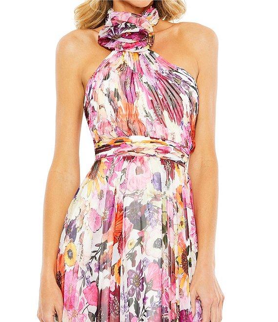 Mac Duggal Floral Halter Neck Rosette Sleeveless Gown Product Image