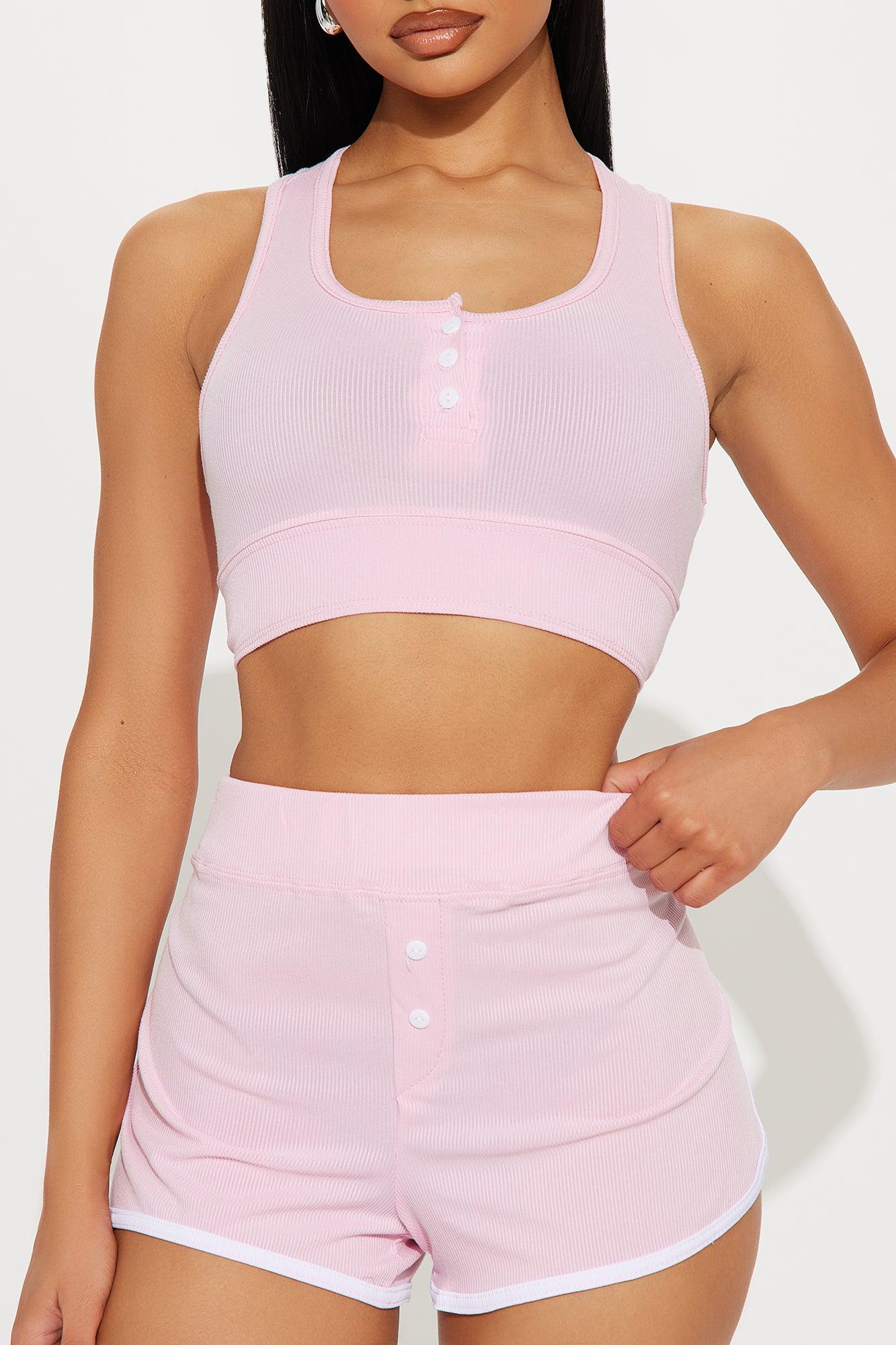 Love To Chill Ribbed PJ Boxer Short Set - Pink Product Image