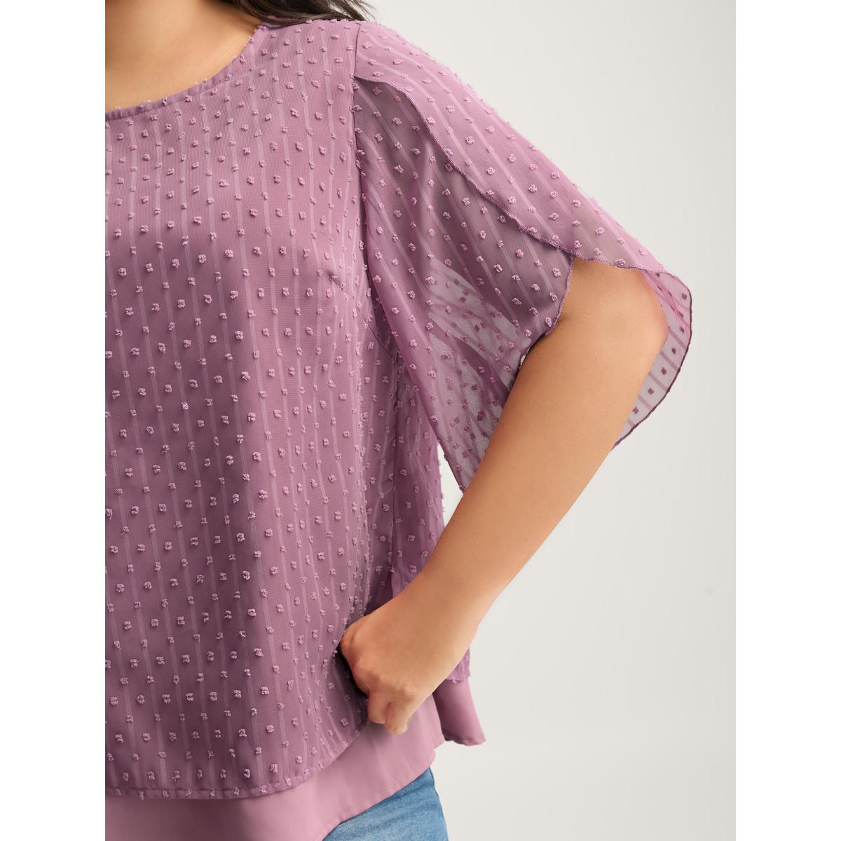 Plus Size Lilac Layered Design Petal Sleeve Textured Blouse Women Elbow-length sleeve Round Neck Everyday-Elegant Blouses BloomChic 26/4X Product Image