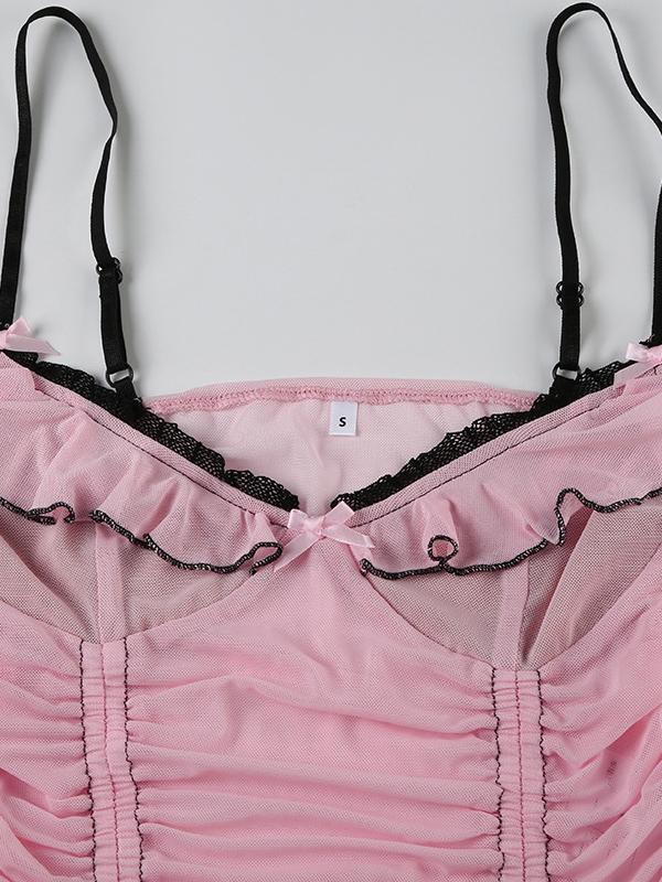 Ruffles Drawstring Lace Up Mesh Cami Top Product Image