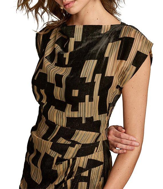 Donna Karan Metallic Velvet Boat Neck Cap Sleeve Sheath Dress Product Image