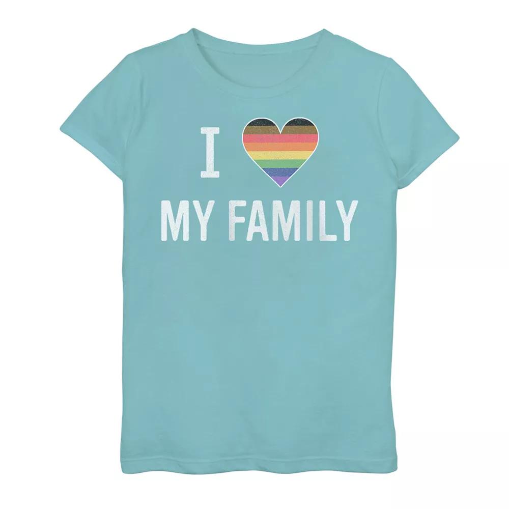 Girls 7-16 I Love My Family Rainbow Striped Heart Graphic Tee, Girl's,  Product Image