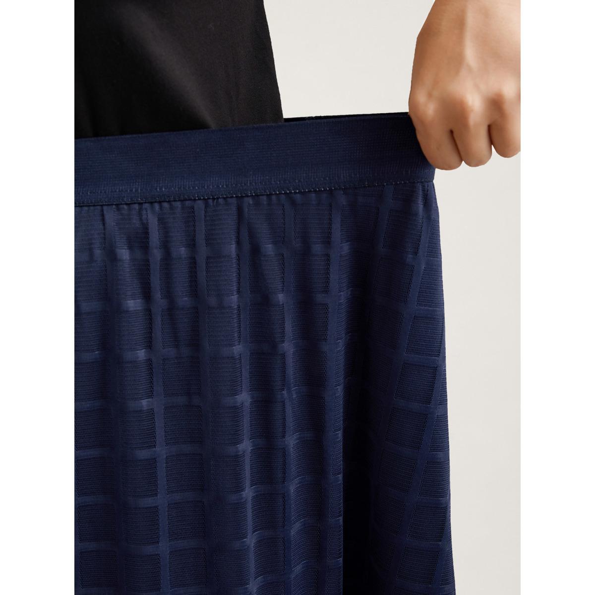 Plus Size Plaid Pattern Pleated Line Midi Skirt Women Indigo Elegant Tiered No stretch Everyday Skirts BloomChic 18-20/2X Product Image