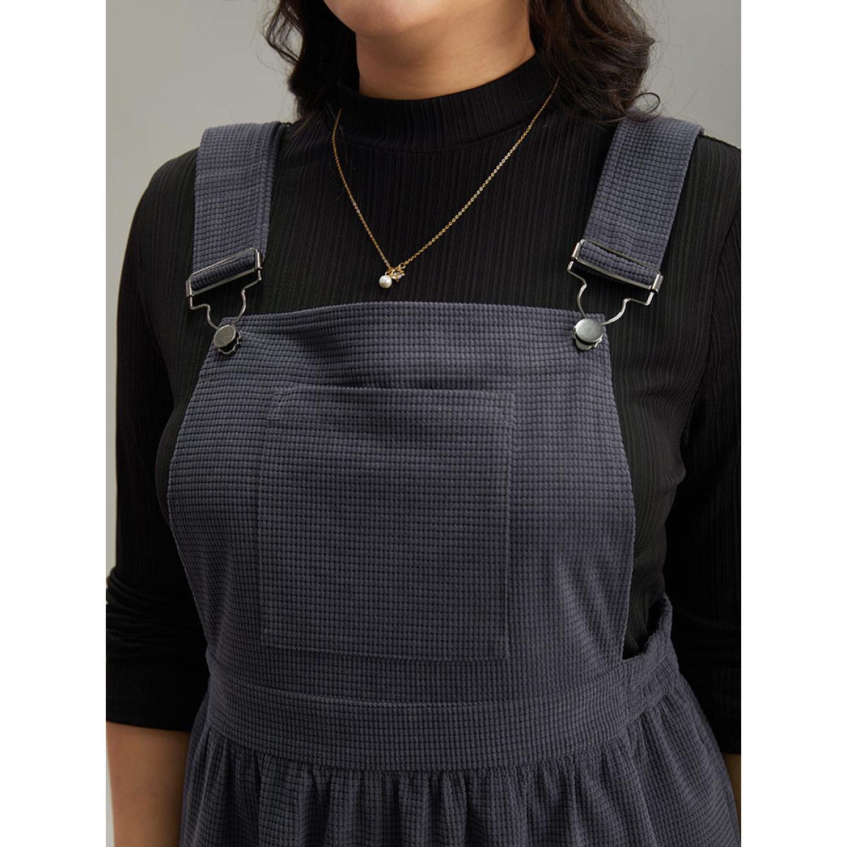 Plus Size Gray Corduroy Adjustable Straps Gathered Pocket Jumpsuit Women Office Sleeveless Spaghetti Strap Work Loose Jumpsuits BloomChic 26/4X Product Image