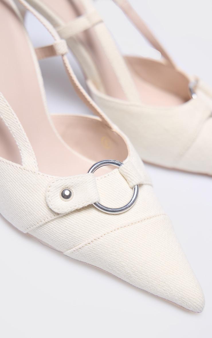Cream Denim Buckle Sling Back High Stiletto Court Heels Product Image